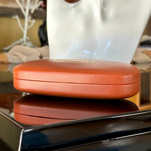 Vtg MISSONI Burnt Orange Leather & Gold Domed Hardshell Sunglasses Glasses Case - Picture 10 of 12